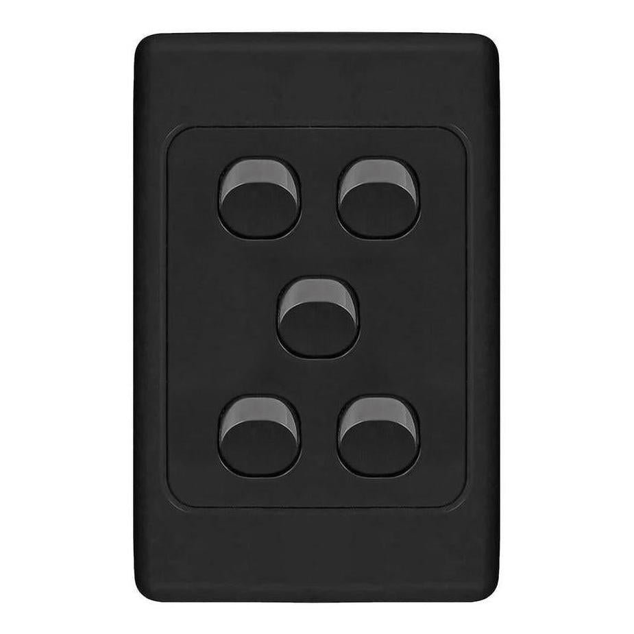 Iluma 5 Gang Vertical Light Switch Black