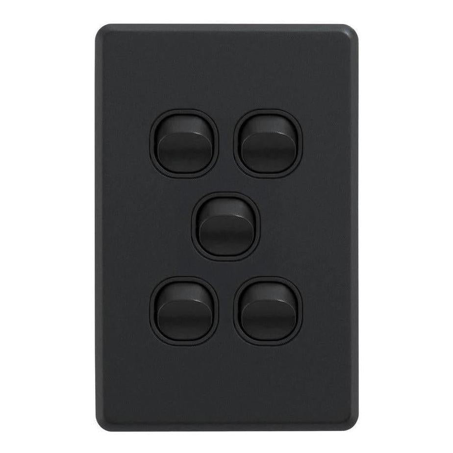 Iluma 5 Gang Vertical Light Switch Black