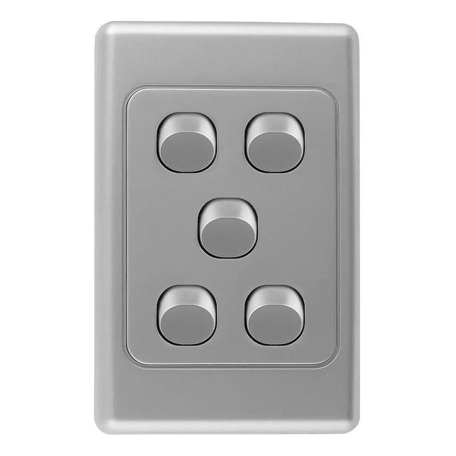 Iluma 5 Gang Vertical Light Switch Silver