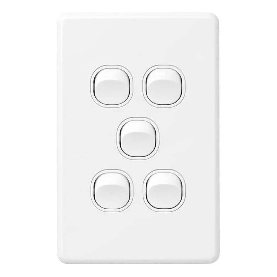Iluma 5 Gang Vertical Light Switch White