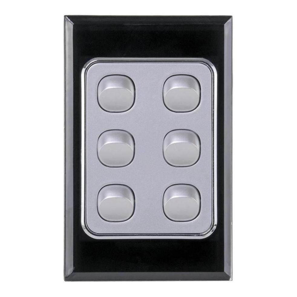 Iluma 6 Gang D/GL Series Vertical Light Switch Black/Silver