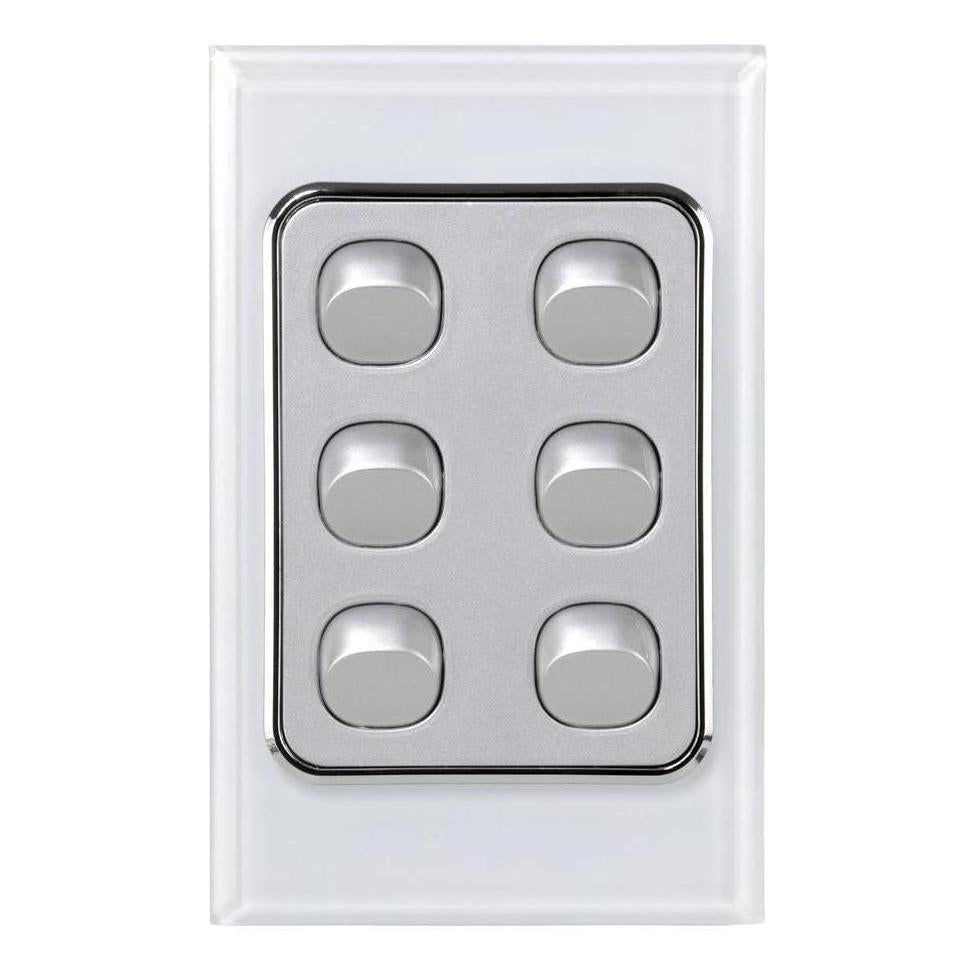 Iluma 6 Gang D/GL Series Vertical Light Switch White/Silver