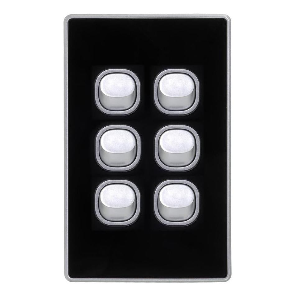 Iluma 6 Gang Light Switch Acrylic D-Series Black/Silver