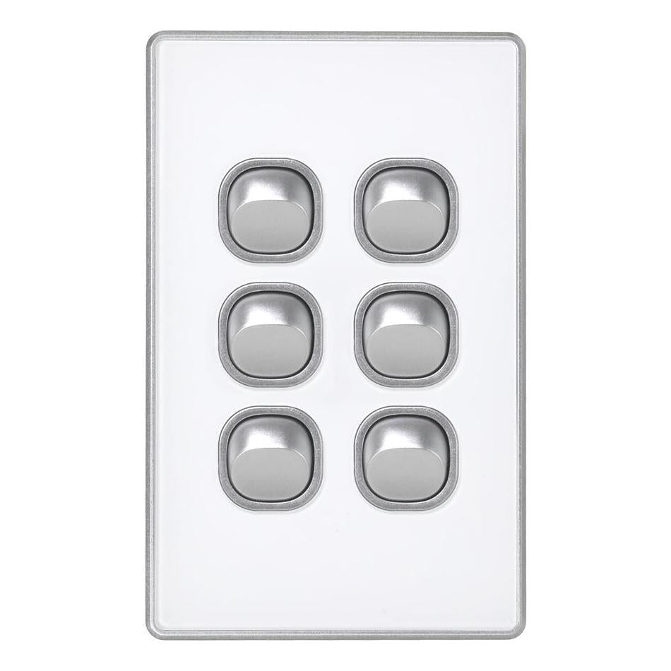 Iluma 6 Gang Light Switch Acrylic D-Series Silver/White