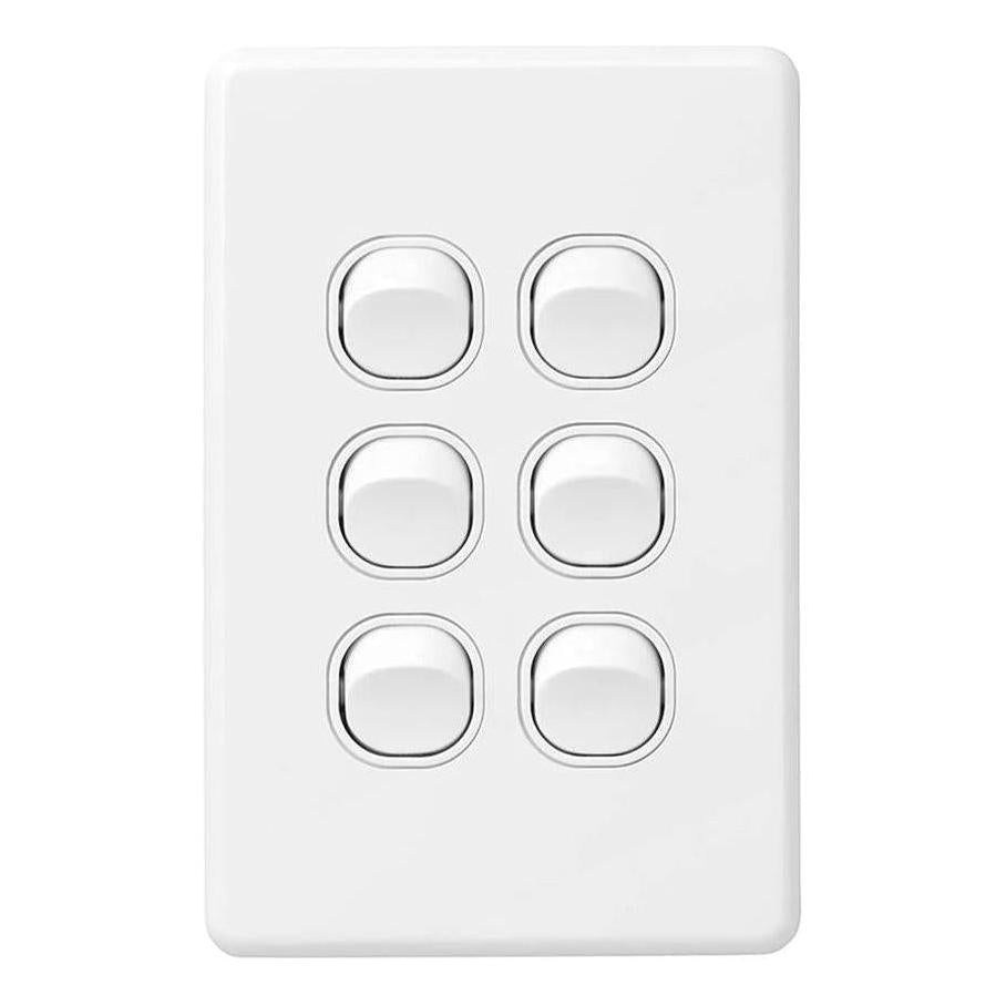 Iluma 6 Gang Vertical Light Switch White