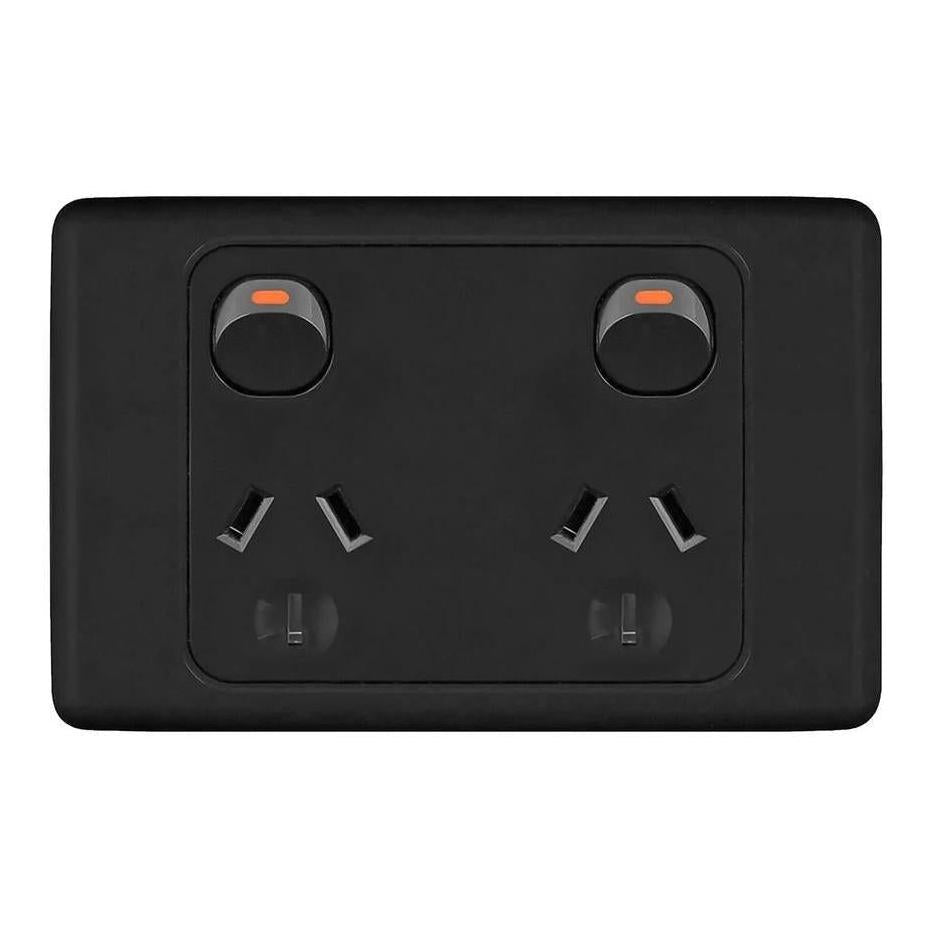 Iluma Double Pole 10A Double GPO PowerPoint Black