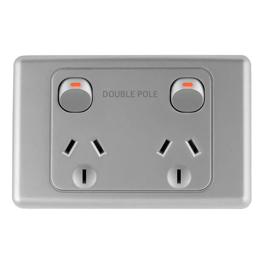 Iluma Double Pole 10A Double GPO PowerPoint Silver