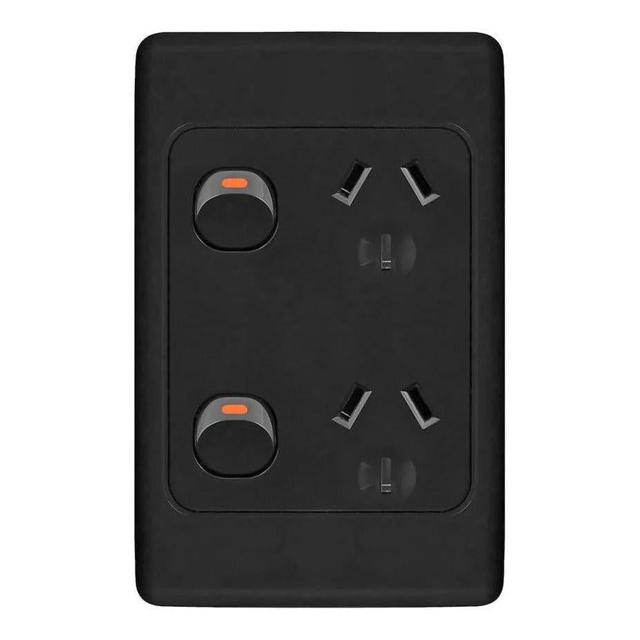 Iluma Double Pole 10A Double GPO PowerPoint Vertical Black