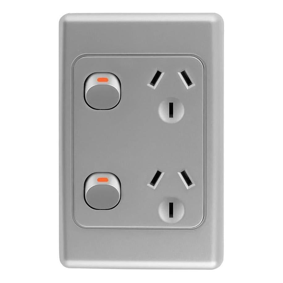 Iluma Double Pole 10A Double GPO PowerPoint Vertical Silver