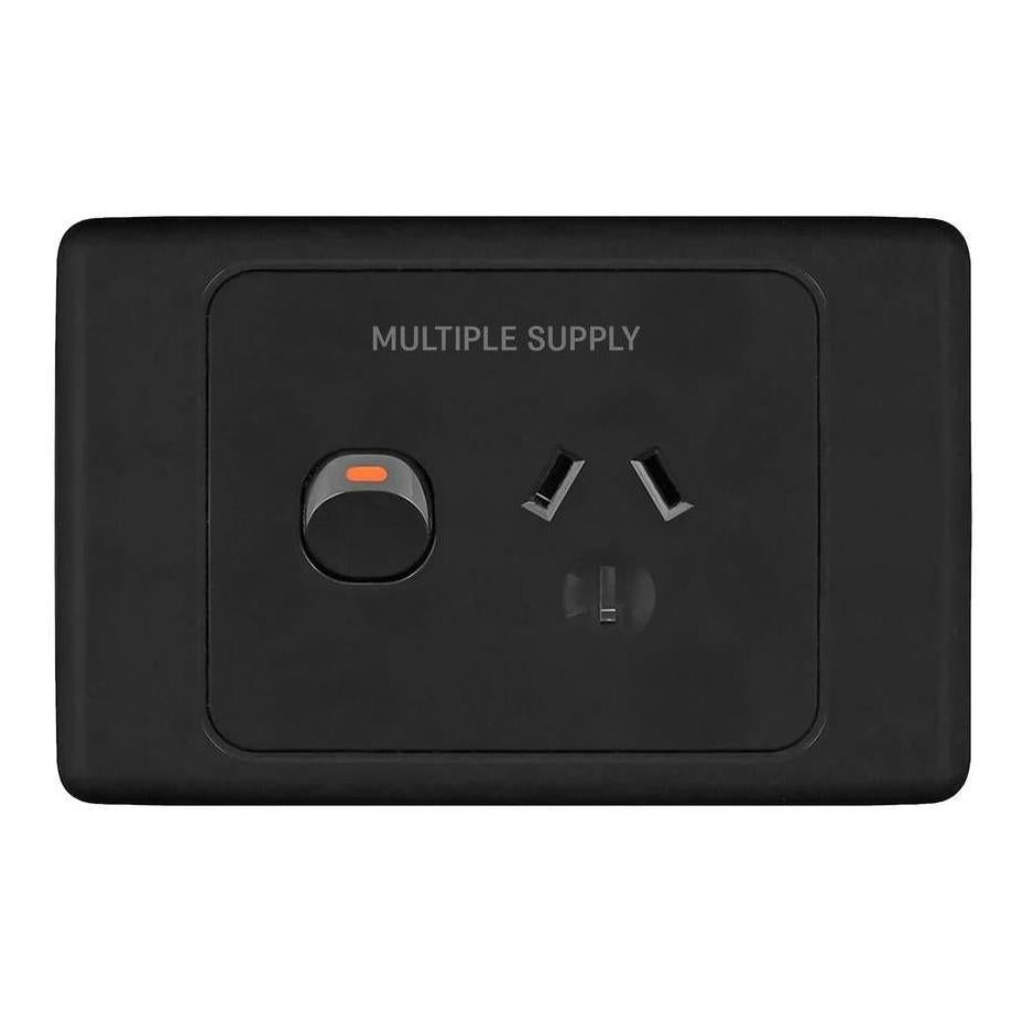 Iluma Double Pole 10A Single GPO PowerPoint 2000 Series Multiple Supply Print Black