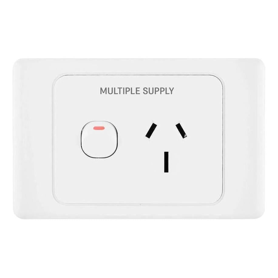 Iluma Double Pole 10A Single GPO PowerPoint 2000 Series Multiple Supply Print White