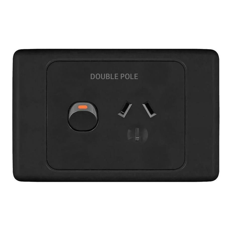 Iluma Double Pole 10A Single GPO PowerPoint Black