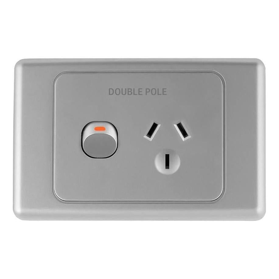Iluma Double Pole 10A Single GPO PowerPoint Double Pole Print Silver