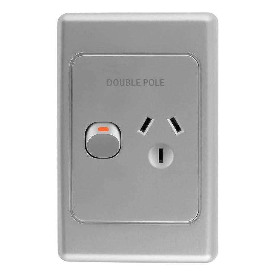 Iluma Double Pole 10A Single GPO PowerPoint Vertical Silver