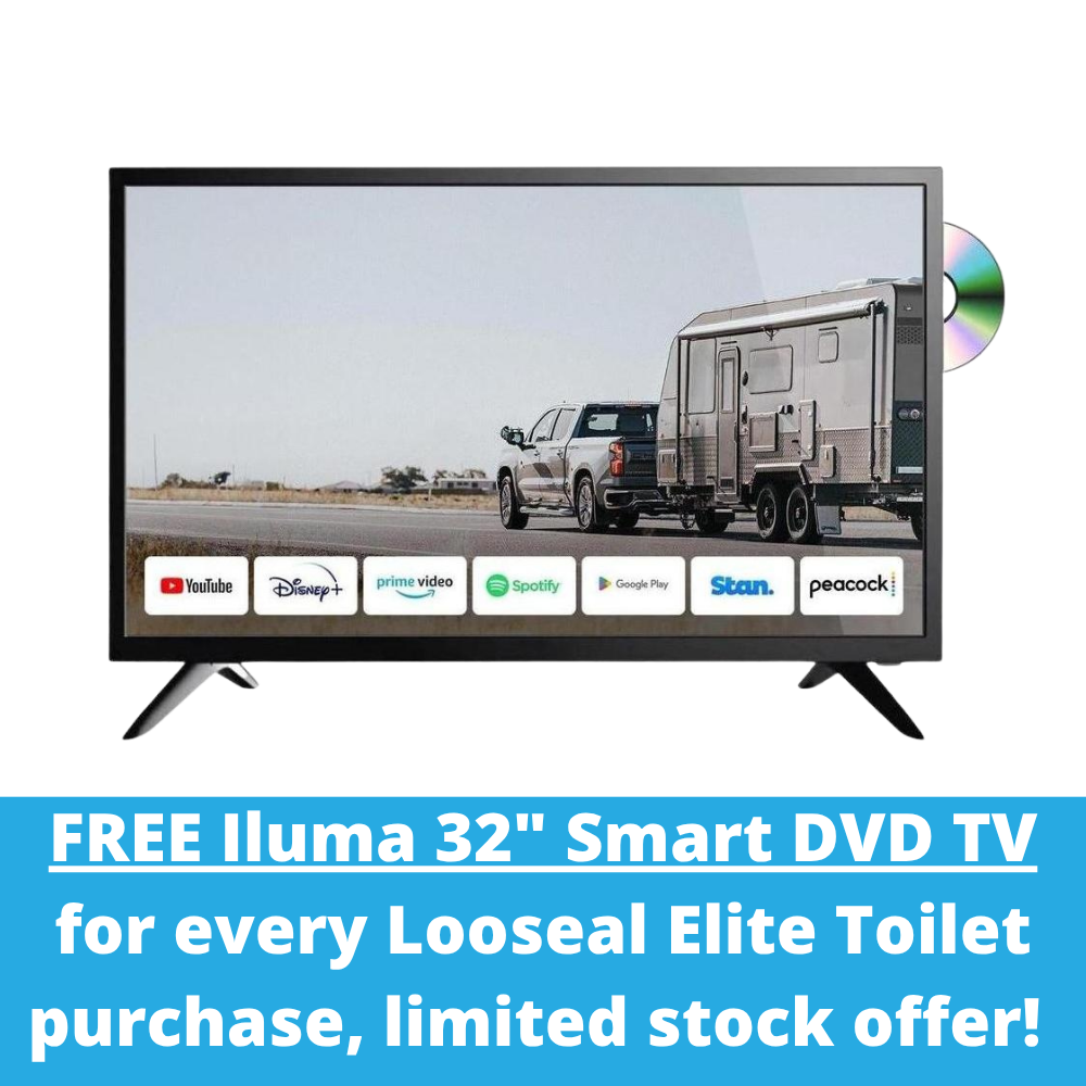 LooSeal Elite Auto Sealing Waterless Toilet White Inc Bonus 32 Inch 81cm TV