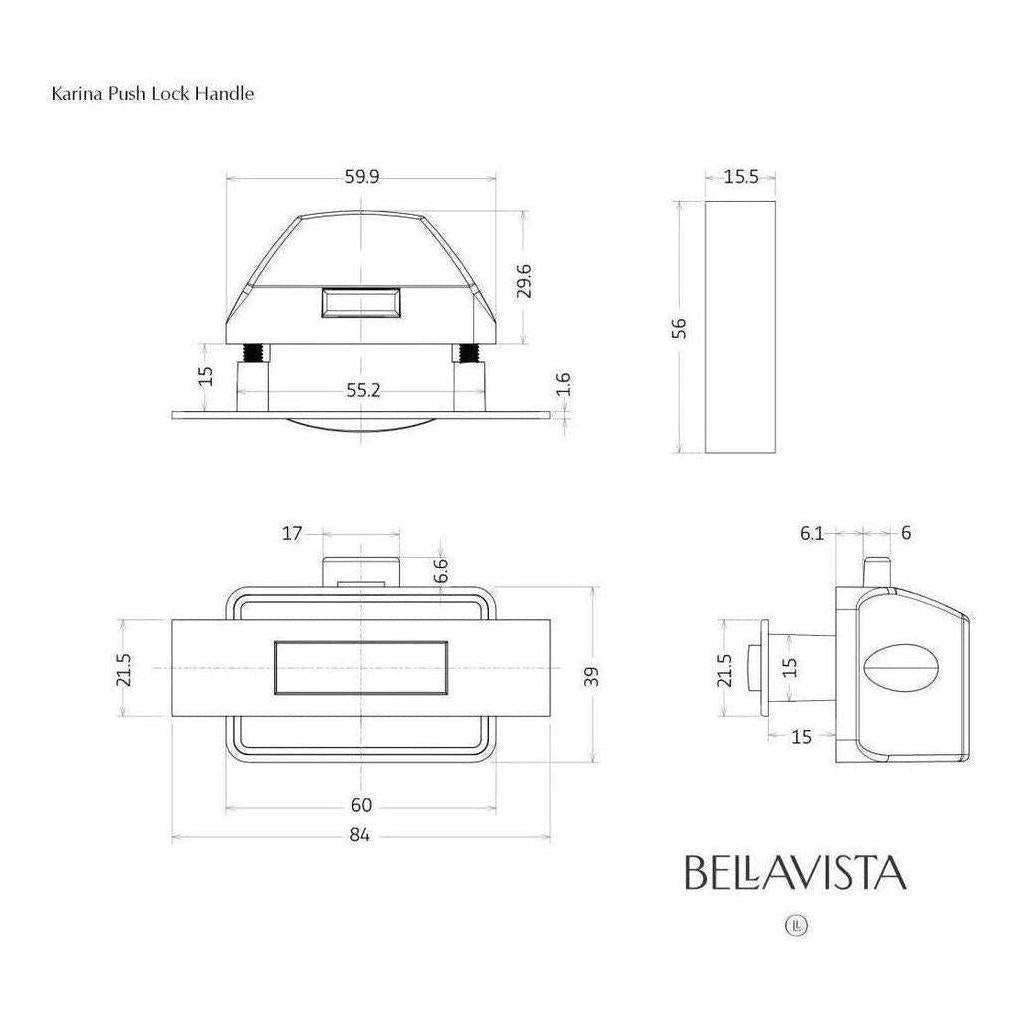 Karina Push Lock Cabinet Handle Gunmetal Grey