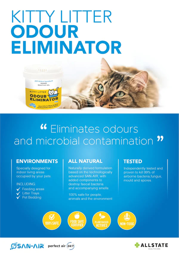 Shop San-air Kitty Litter Odour Eliminator Gel. Say goodbye to unpleasant smells. Buy now and enjoy a fresh environment for your furry friend.