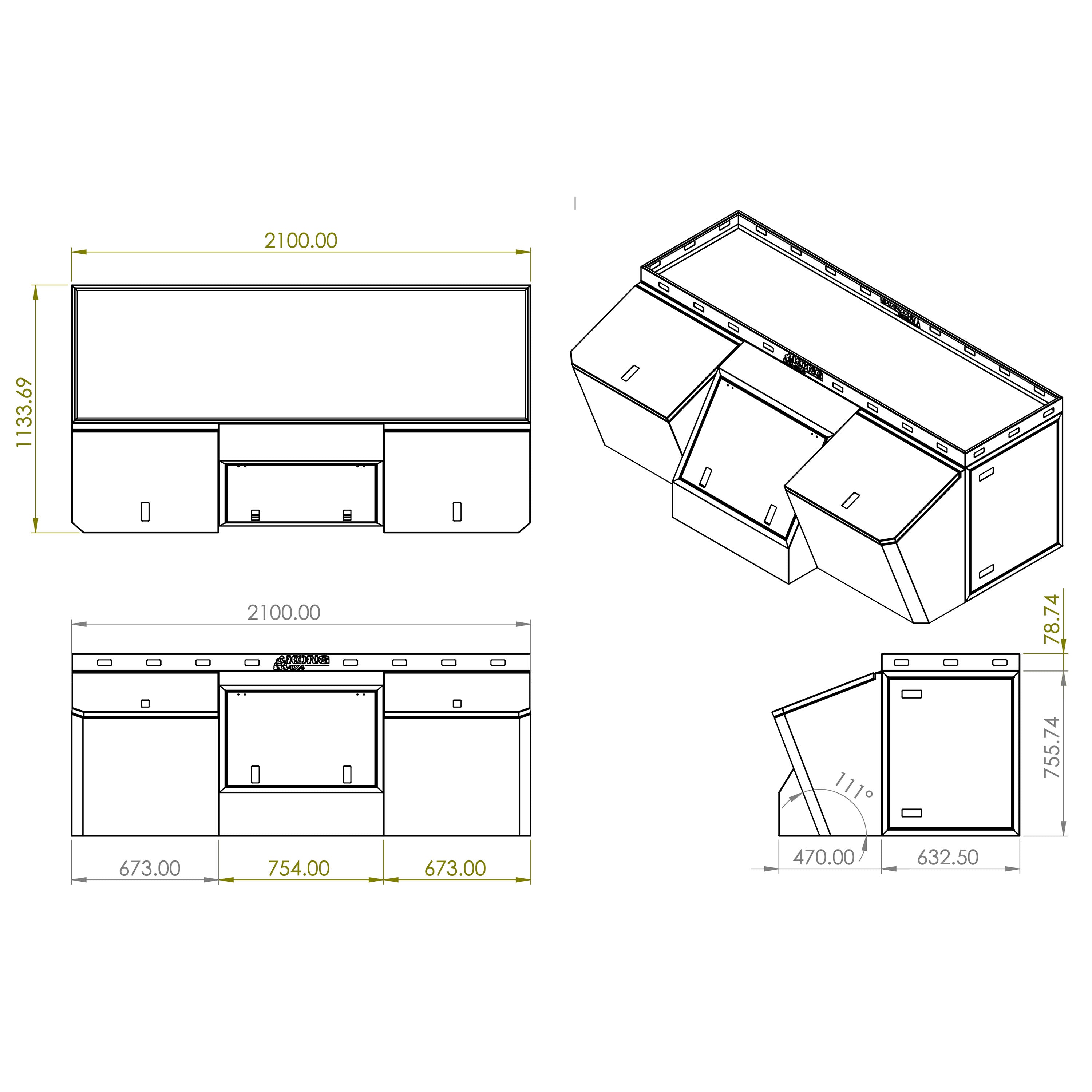 Kong Black Aluminium Beast Tool Box 4 Compartments 2100x1133x755mm