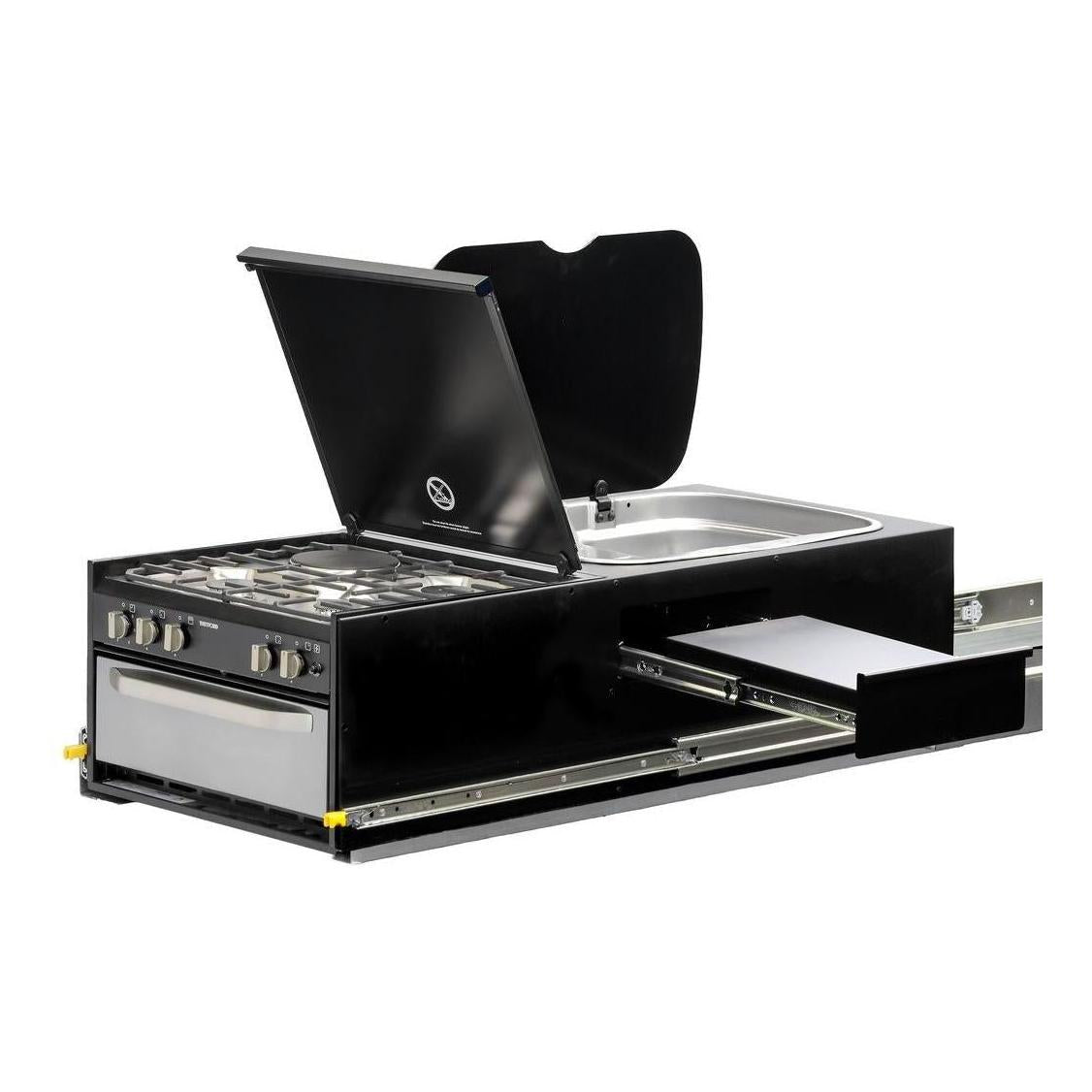 Kong Slide Out Kitchen 1200 x 500mm inc Thetford K1540 Mini Grill / MK3 Argent Sink - Black