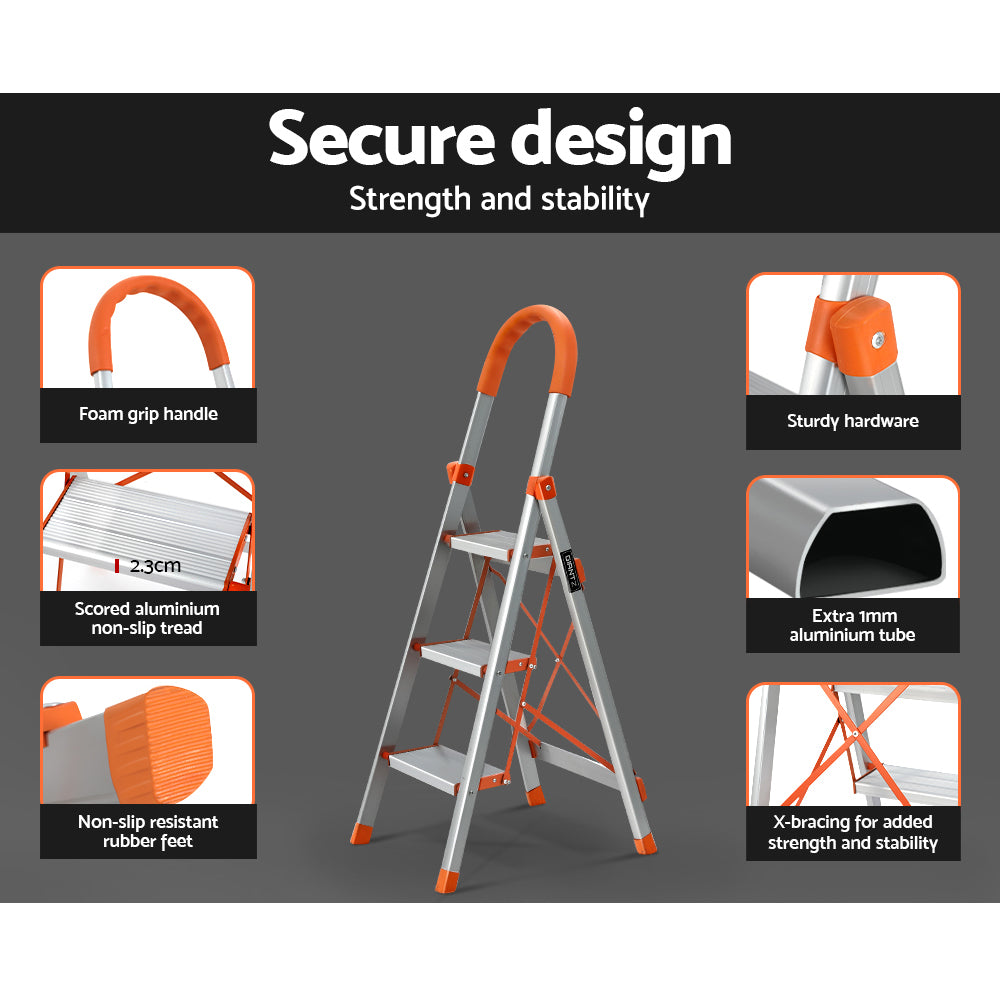 Giantz 3 Step Ladder Multi-Purpose Folding Aluminium Light Weight Non Slip Platform - RV Online