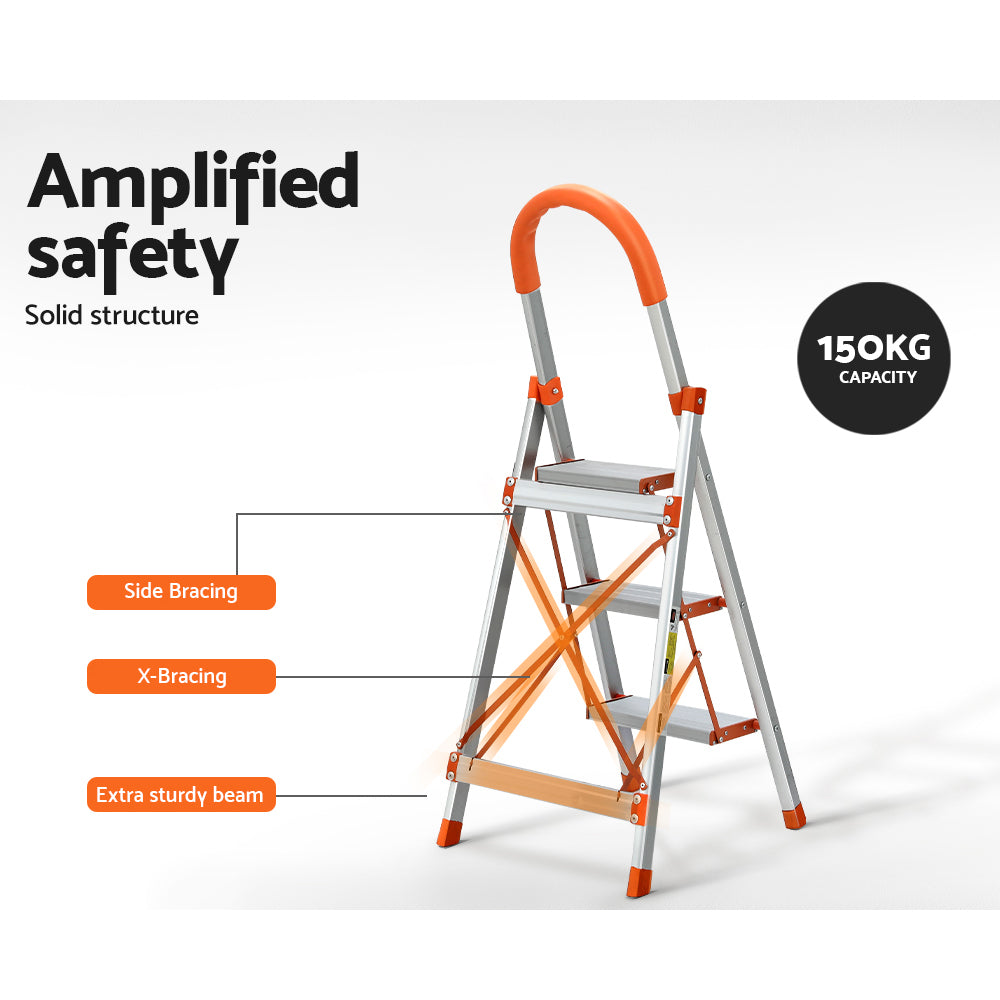 Giantz 3 Step Ladder Multi-Purpose Folding Aluminium Light Weight Non Slip Platform - RV Online