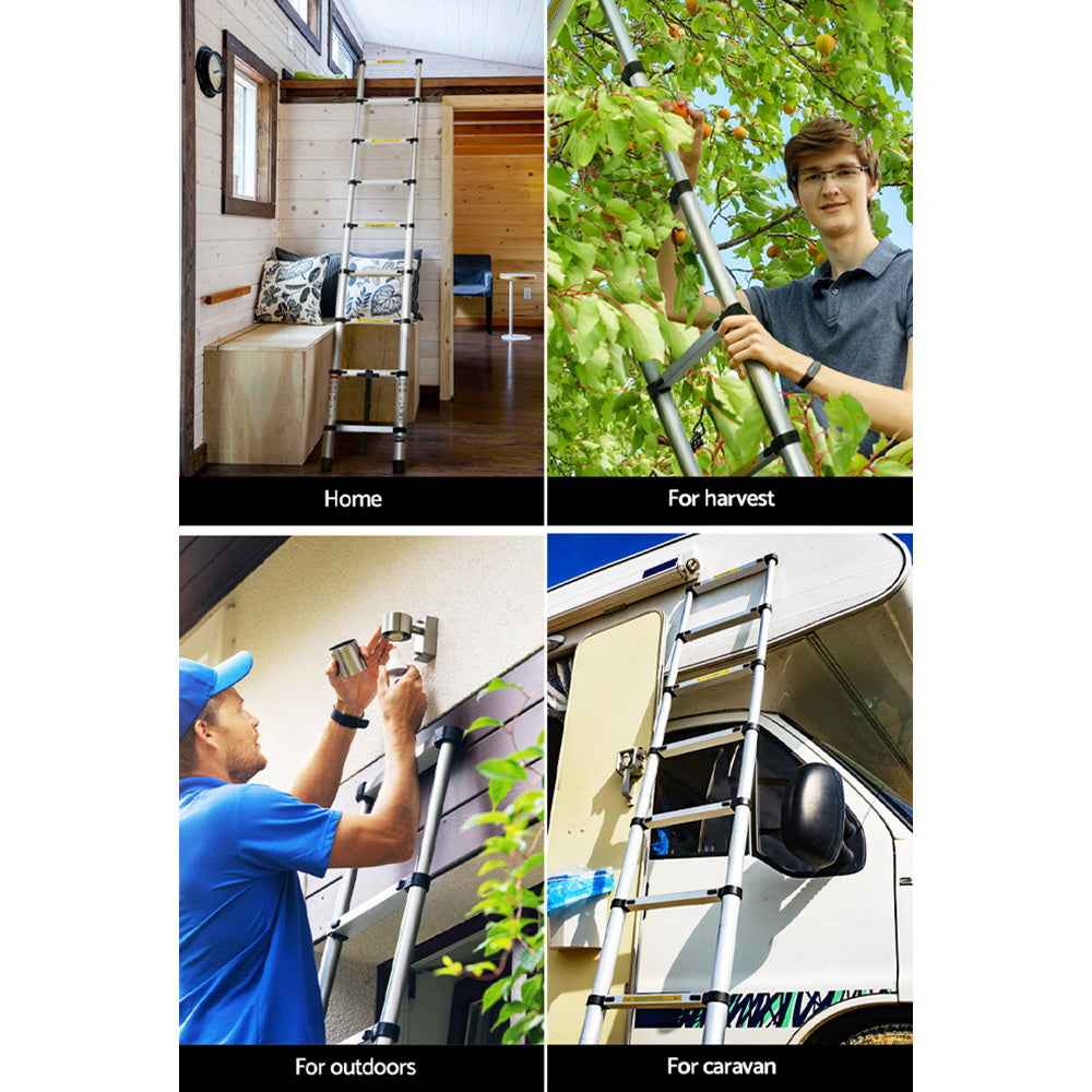 Giantz 2.6M Telescopic Ladder Aluminium Extension Extendable Steps Adjustable Height - RV Online