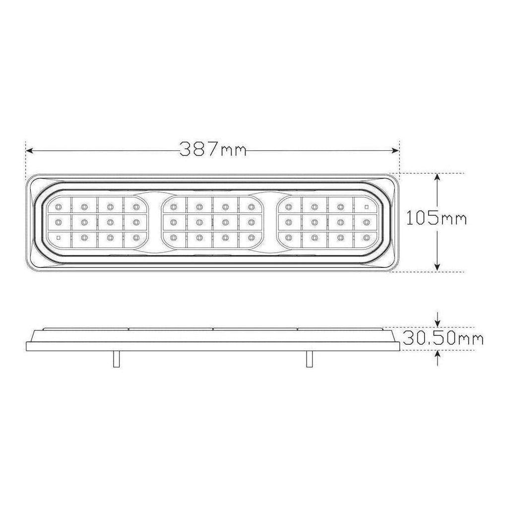 LED Autolamp 12/24V Stop/Tail/Indicator Diffused LED Taillight 387x105x30.5mm Pair