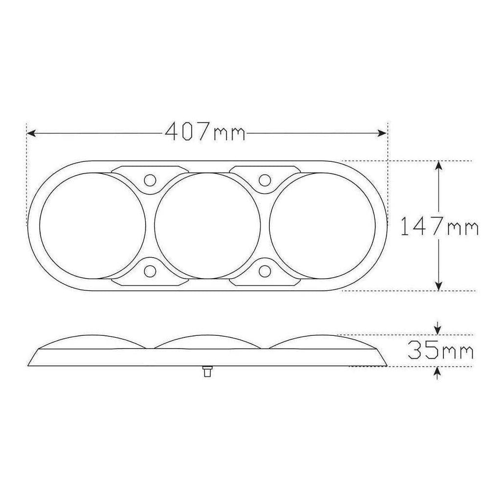 LED Autolamp 12V Combination Stop/Tail/Indicator Taillight Color Lense Black 407x147x35mm