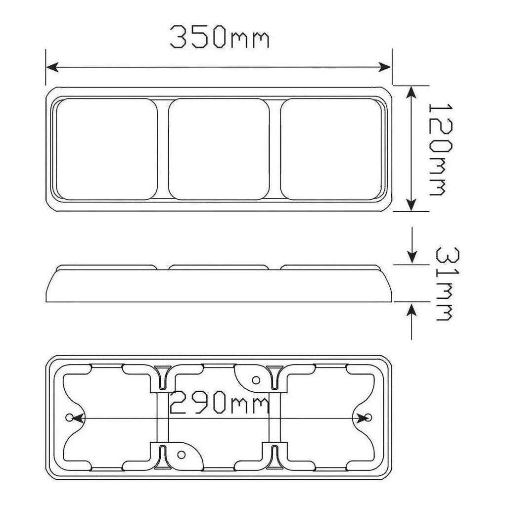 LED Autolamp 12V LED Combination Stop/Tail/Indicator Lamp 350x120x31mm