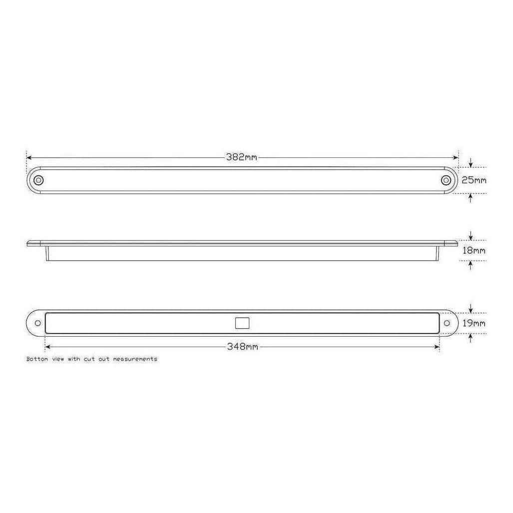 LED Autolamp 12V Sequential Amber Indicator Strip Lamp 18 Square LEDs 382mm Bulk