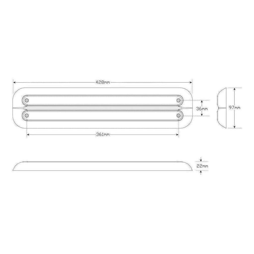 LED Autolamp 12V Slim Line Stop/Tail/Indicator Taillight Black 428x97x22mm Each