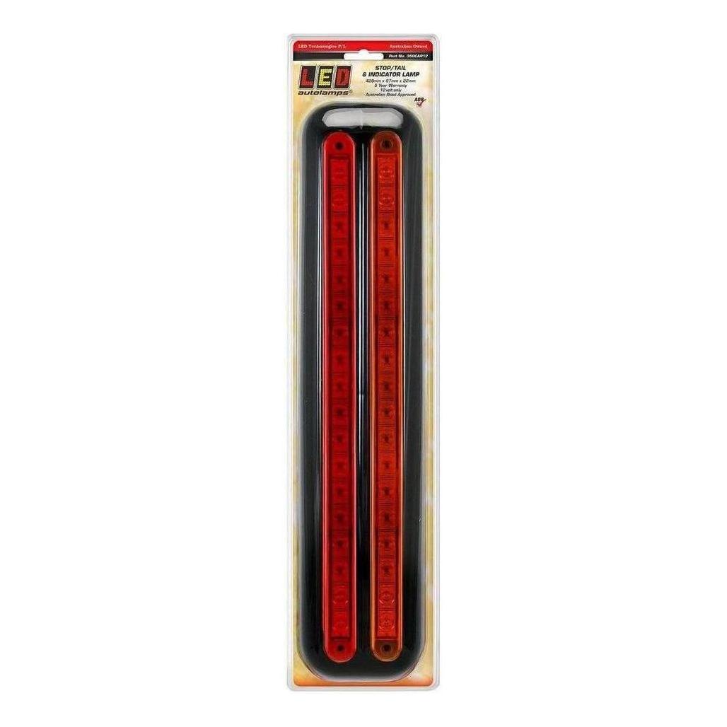 LED Autolamp 12V Slim Line Stop/Tail/Indicator Taillight Black 428x97x22mm Each