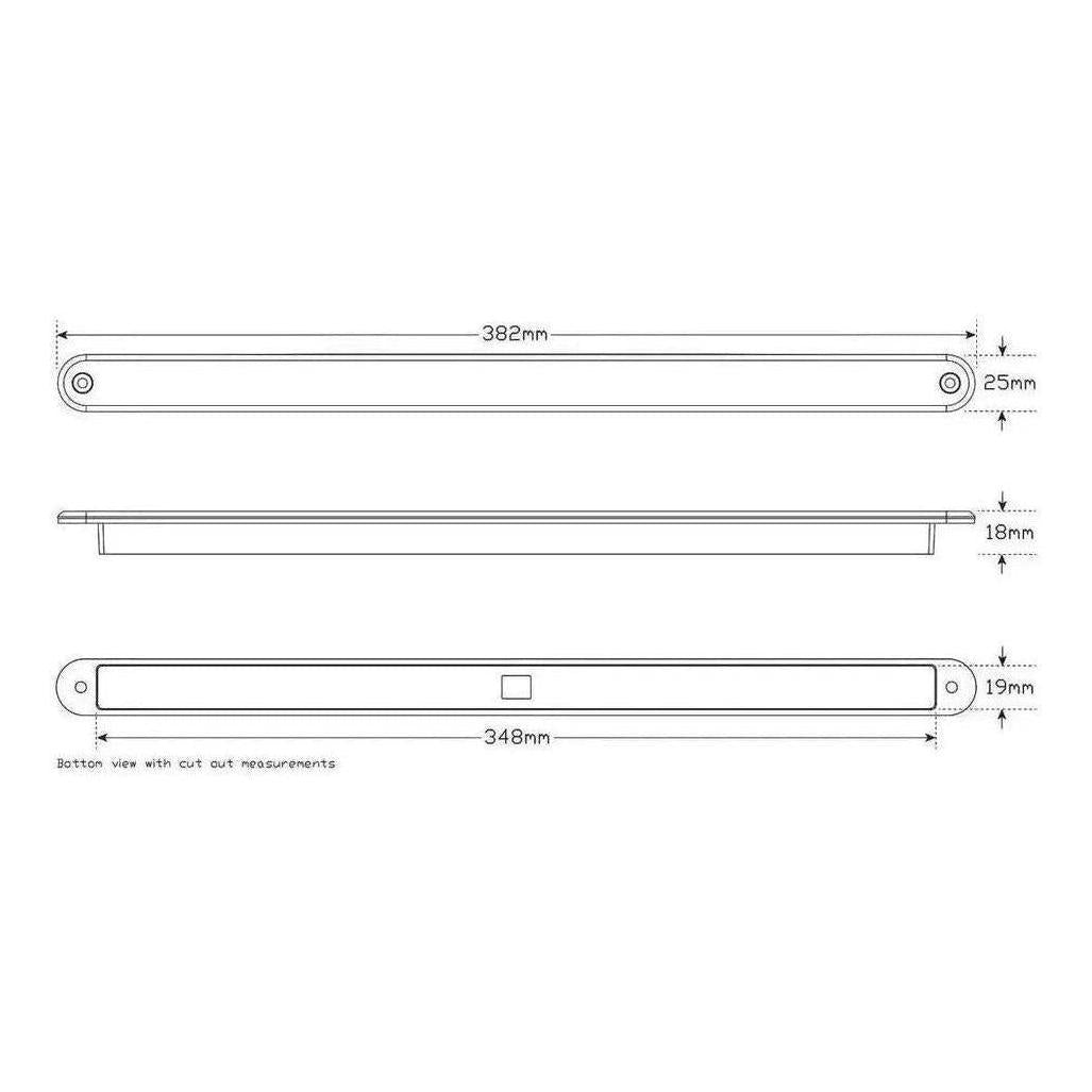 LED Autolamp 12V Stop Stop/Tail Strip Lamp 18 Square LEDs Recessed Mount 382mm