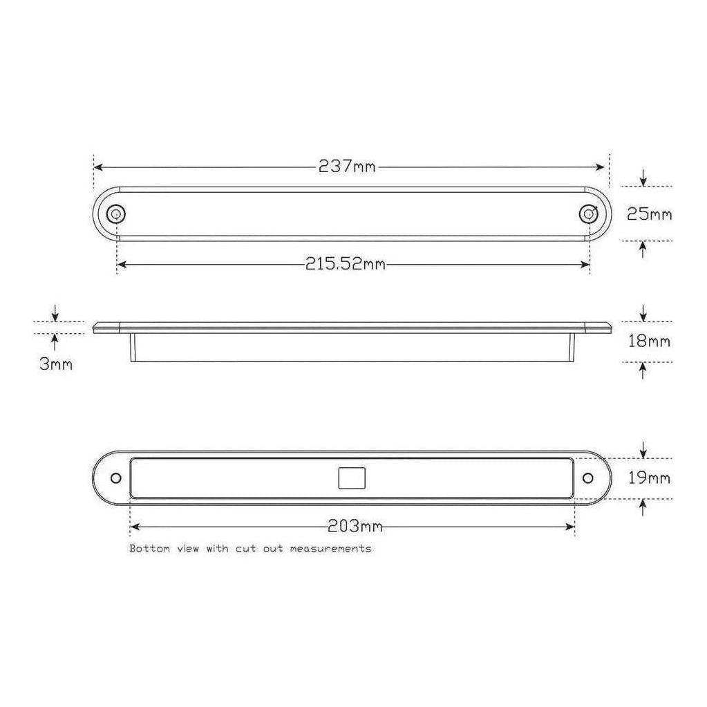 LED Autolamp 12V Strip Red Stop/Tail Taillight 237x25x3mm