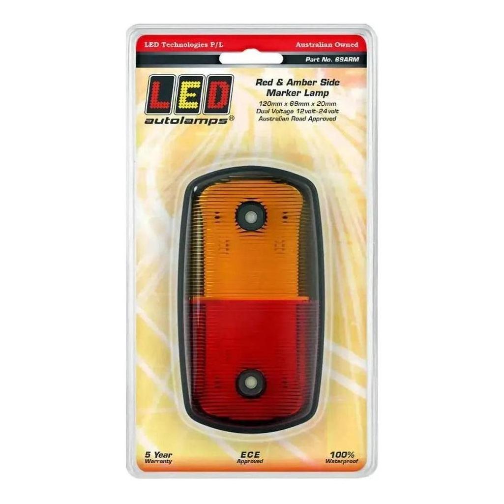 LED Autolamp 12V/24V Amber/Red Low Profile Side Marker 120X64X22mm