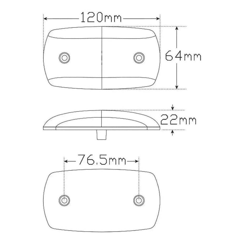 LED Autolamp 12V/24V Amber/Red Low Profile Side Marker 120X64X22mm