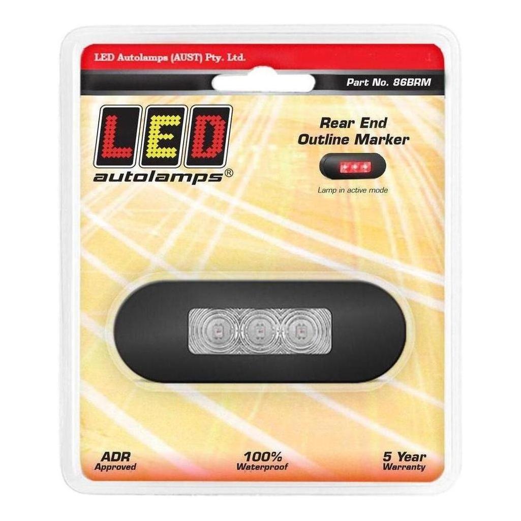 LED Autolamp 12V/24V Red Rear Marker Clear Lense & Black Bezel 86x31x10mm Blister