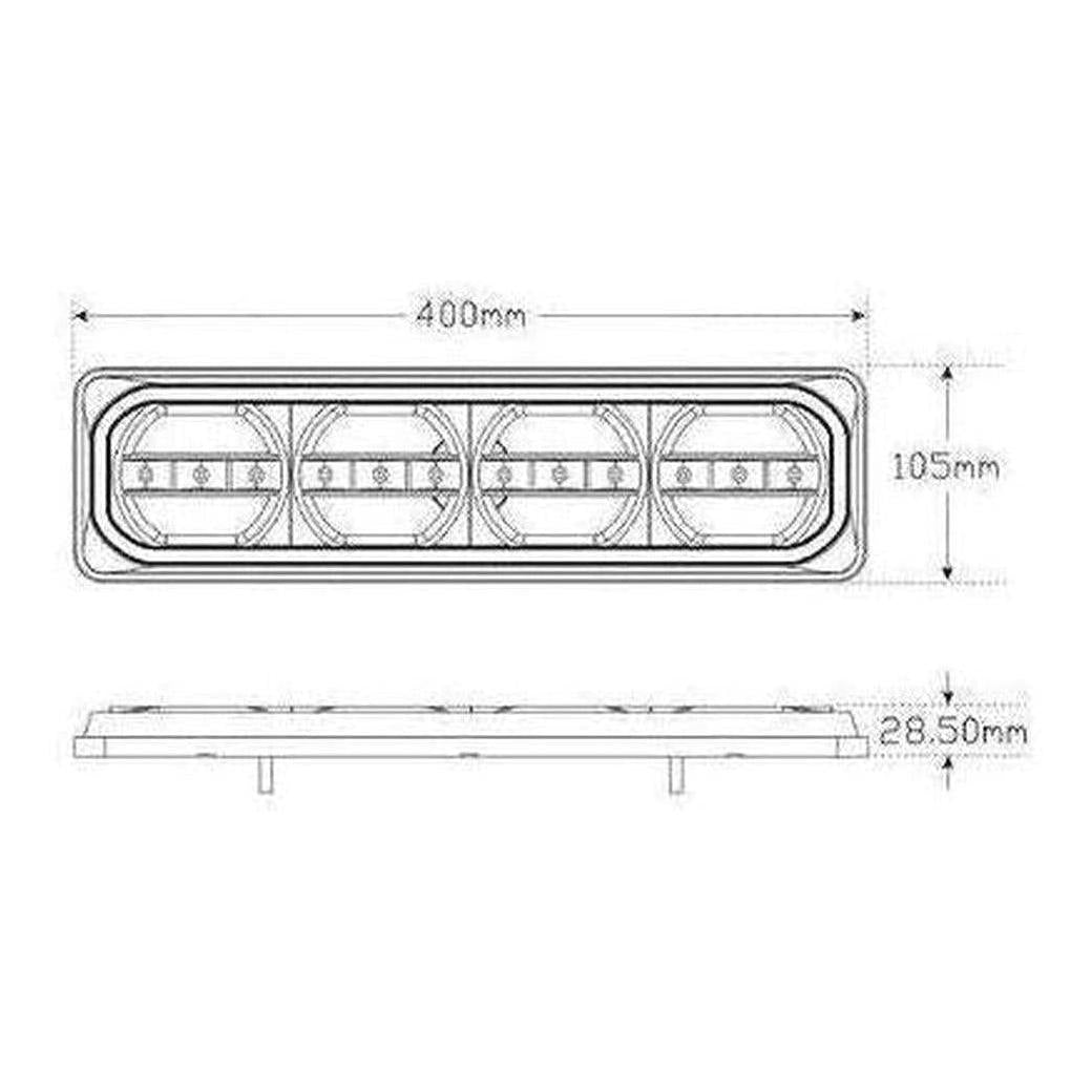 LED Autolamp LHS 12V Stop/Tail/Indicator/Reverse Taillight 385x104x31mm