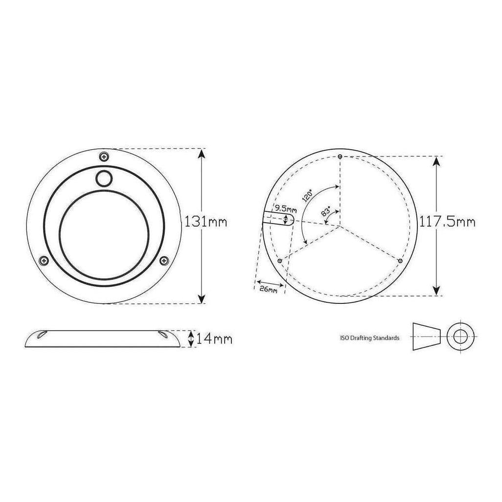 LED Autolamp Large Round Interior/Exterior Lamp Inc Switch 131mm