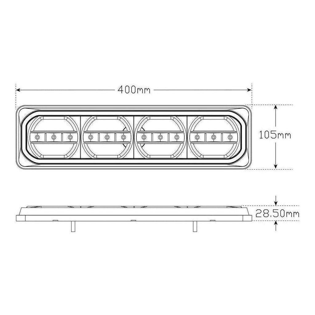 LED Autolamp RHS 12V Stop/Tail/Indicator/Reverse Taillight 385x104x31mm