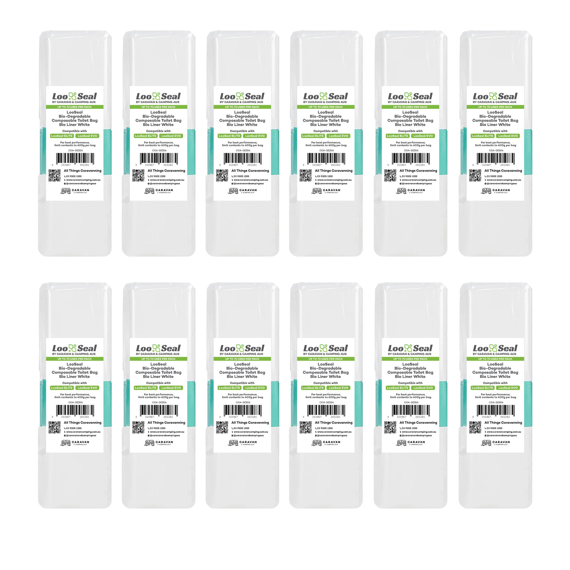 LooSeal Biodegradable Liner 3 Month Pack (12 Rolls) White