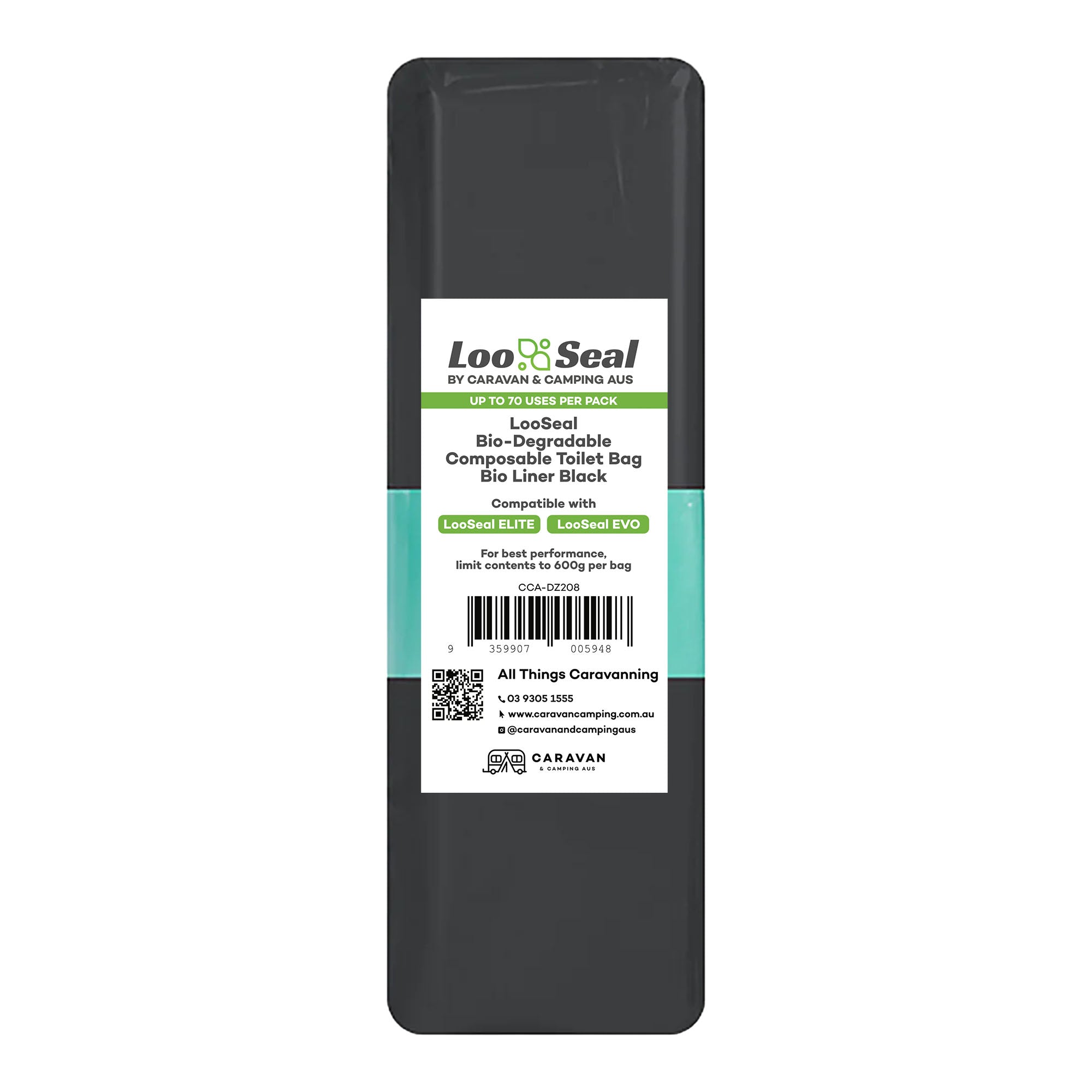 LooSeal Biodegradable Liner & Coagulant 3 Month Pack (12 Rolls & 3 Absorbers) Black