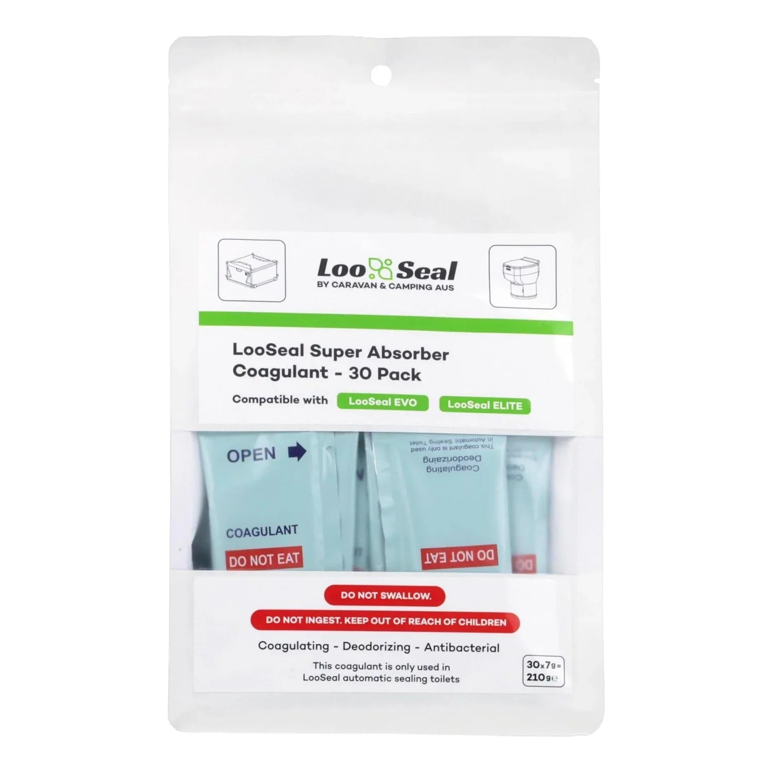 LooSeal Biodegradable Liner & Coagulant 6 Month Pack (24 Rolls & 6 Absorbers) Black