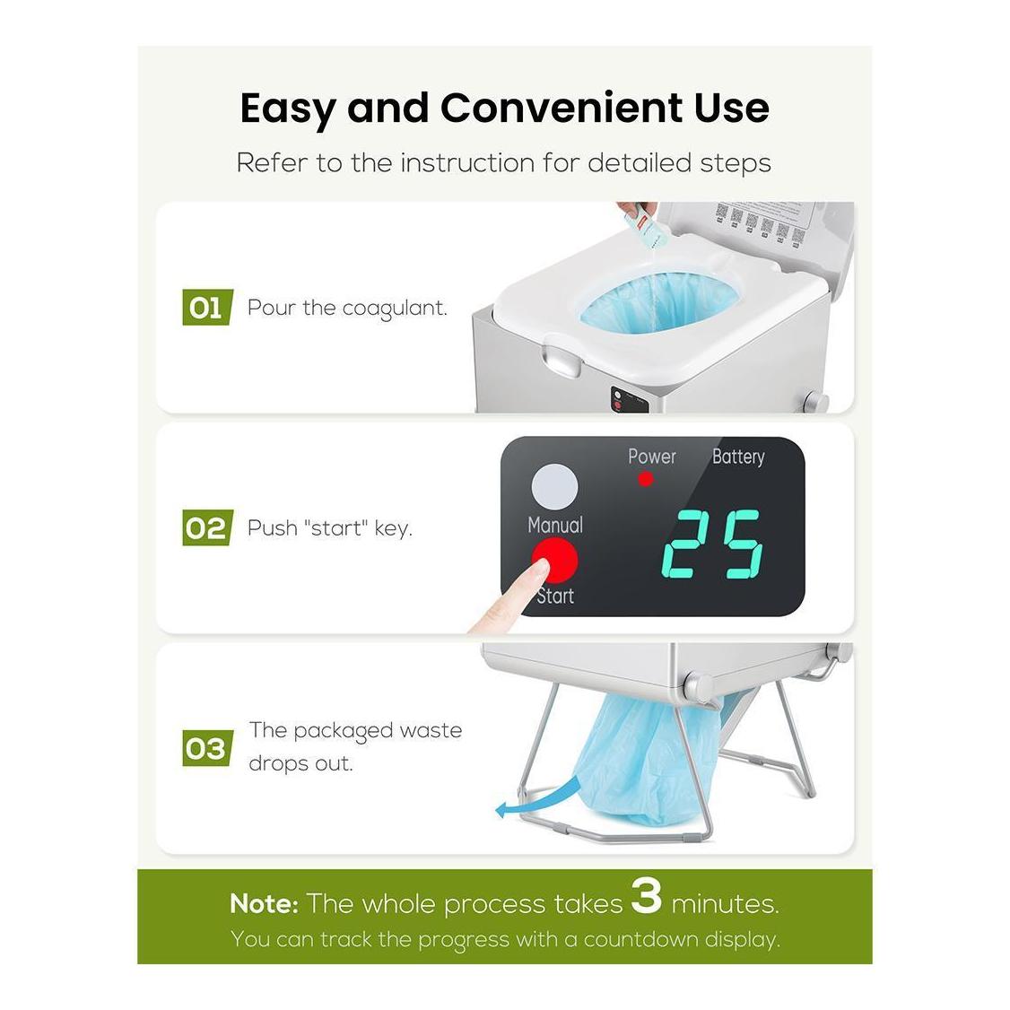 LooSeal EVO Auto Sealing Waterless Portable Toilet Silver