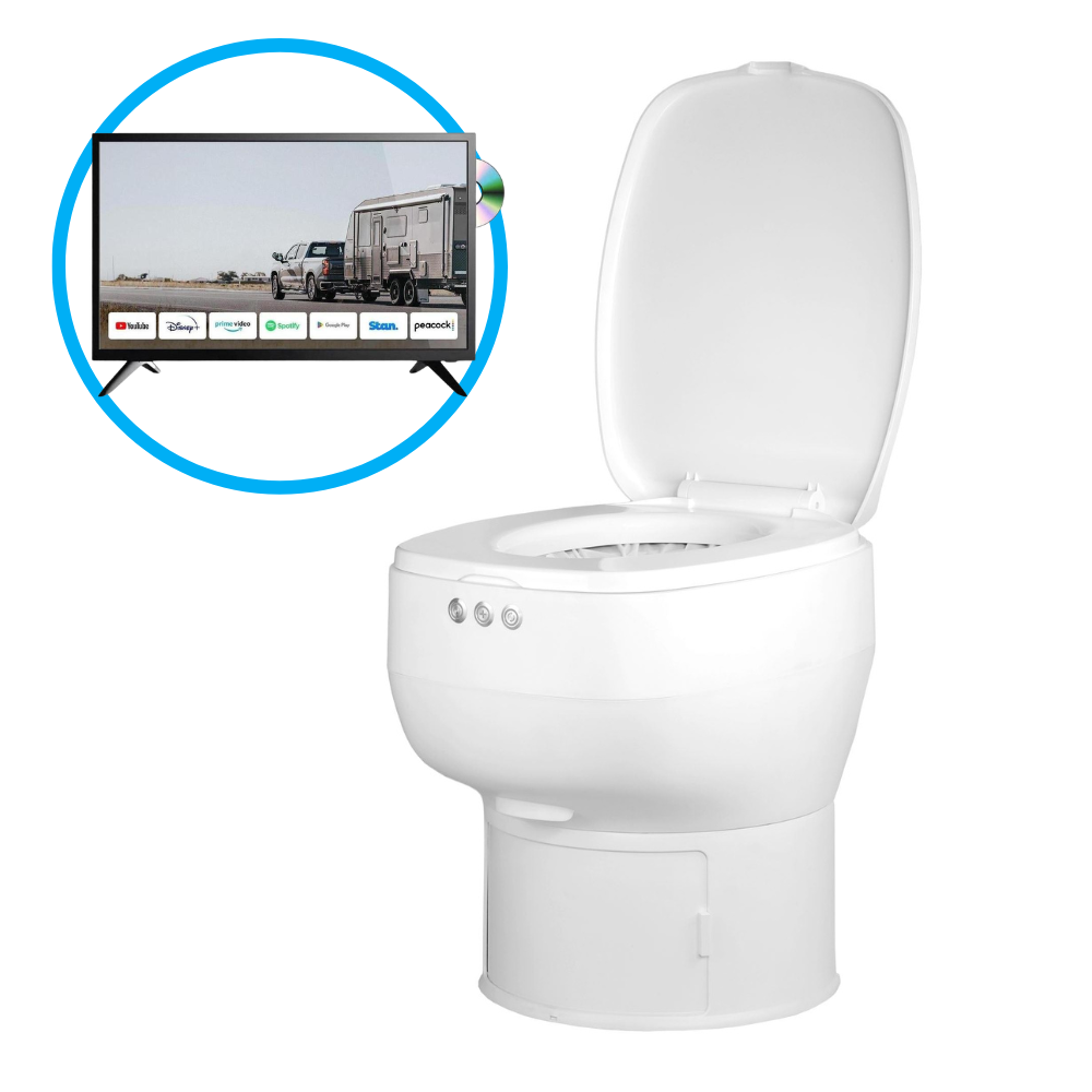 LooSeal Elite Auto Sealing Waterless Toilet White Inc Bonus 32 Inch 81cm TV