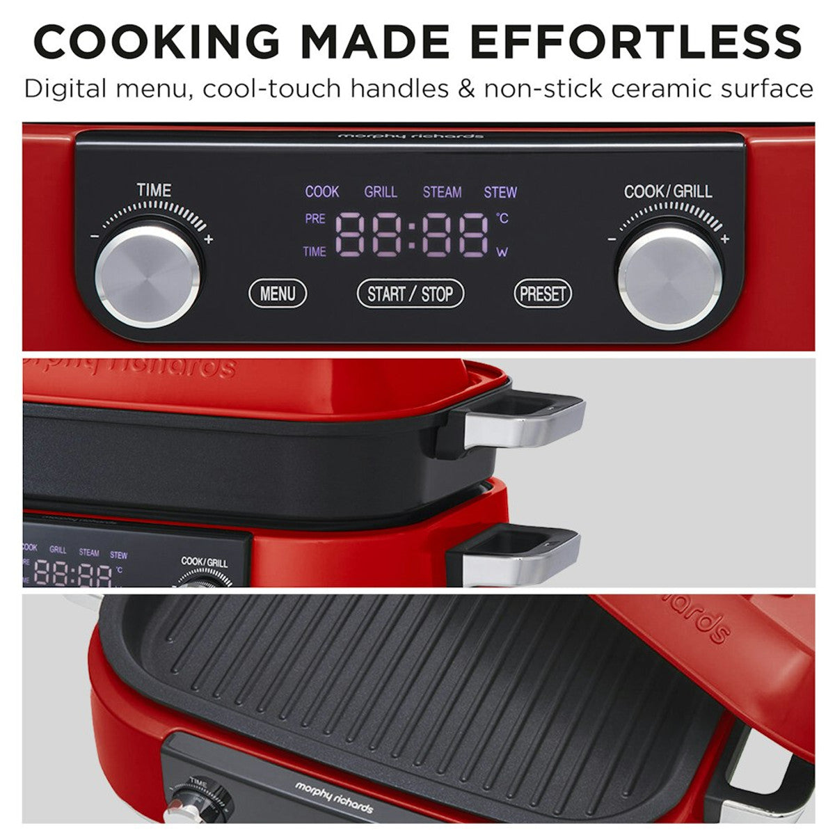 Morphy Richards 3L Non-stick Multifunction Electric Cooker Pan Red