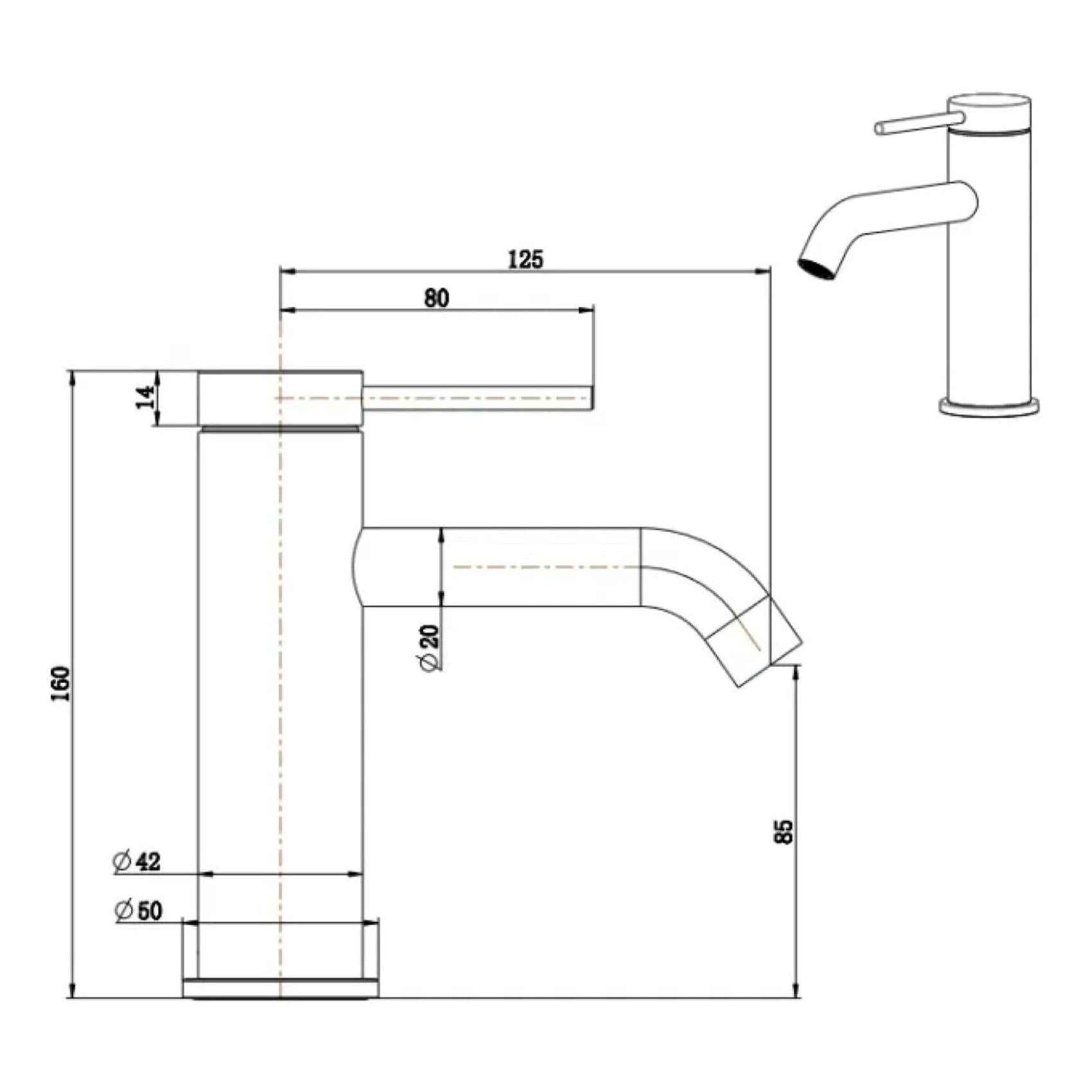 Mica Basin Sink Tap Mixer Curved Spout Gun Metal
