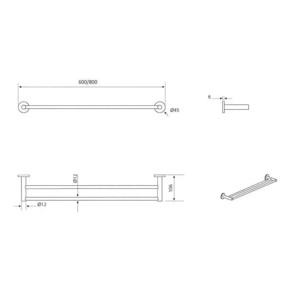 Mica Double Fluted Towel 800mm Rail Brushed Nickel