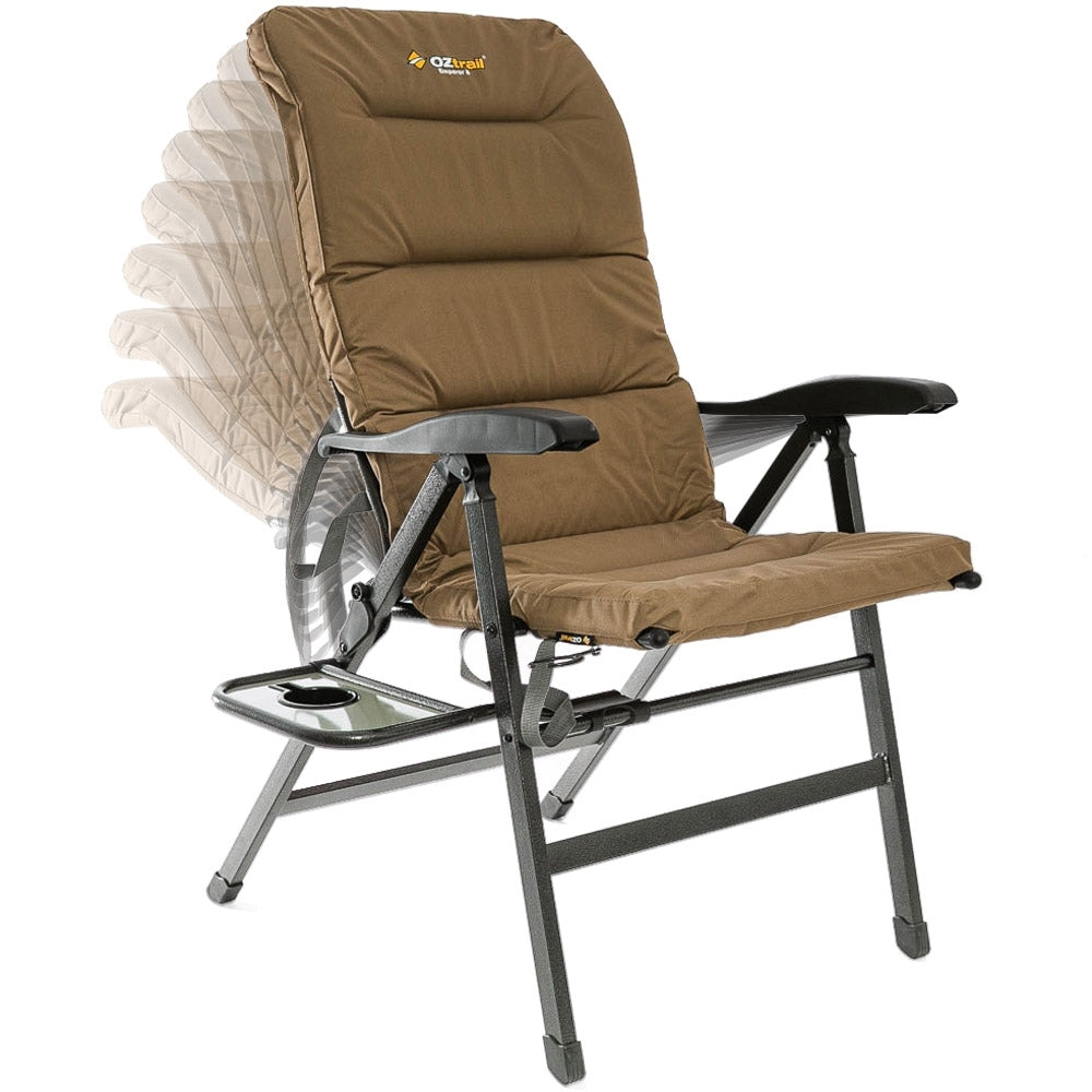 OZTRAIL Emperor 8 Position Recliner Chair Inc Side Table& Drink Holder