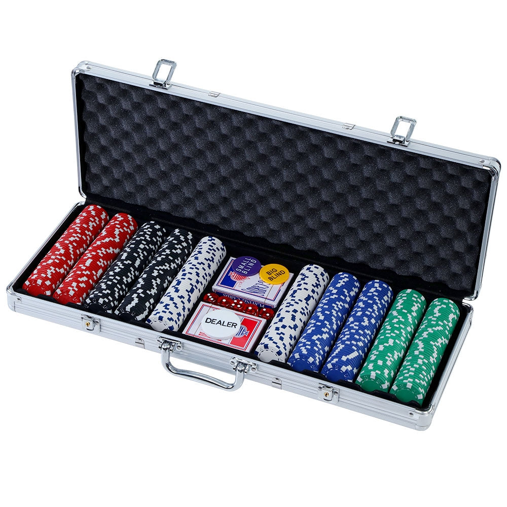 500pcs Poker Chips Set Casino Texas Hold'em Gambling Party Game Dice Cards Case - RV Online